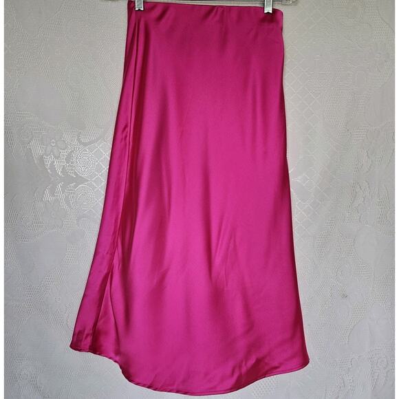 Hot Pink Satin Neon XSmall Maxi Skirt Made In USA Coquette Clean Girl Elegant - Picture 2 of 10